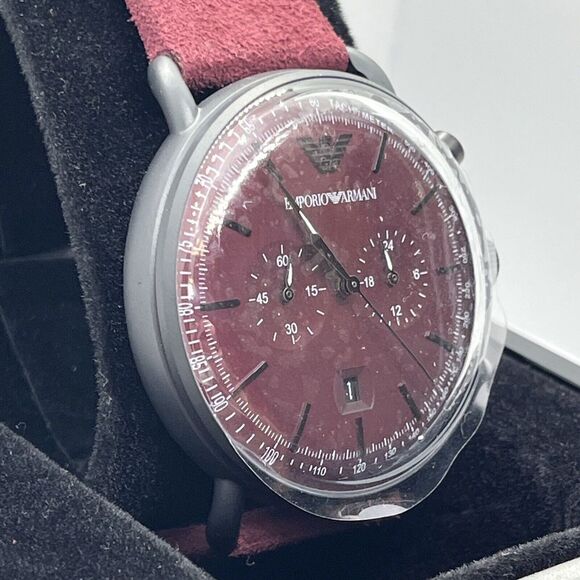 Emperio Armani AR11265 Men Burgundy Leather Analog Dial Quartz Wrist Watch JMB30 - Picture 5 of 12